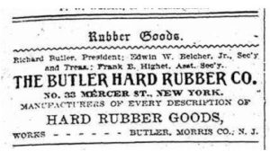 Ad for Butler Hard Rubber Co (1897)